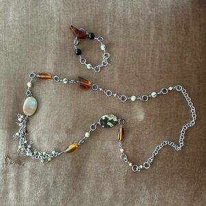 Sterling Silver Chain necklace & bracelet gemstones Amber Jade Original Vintage